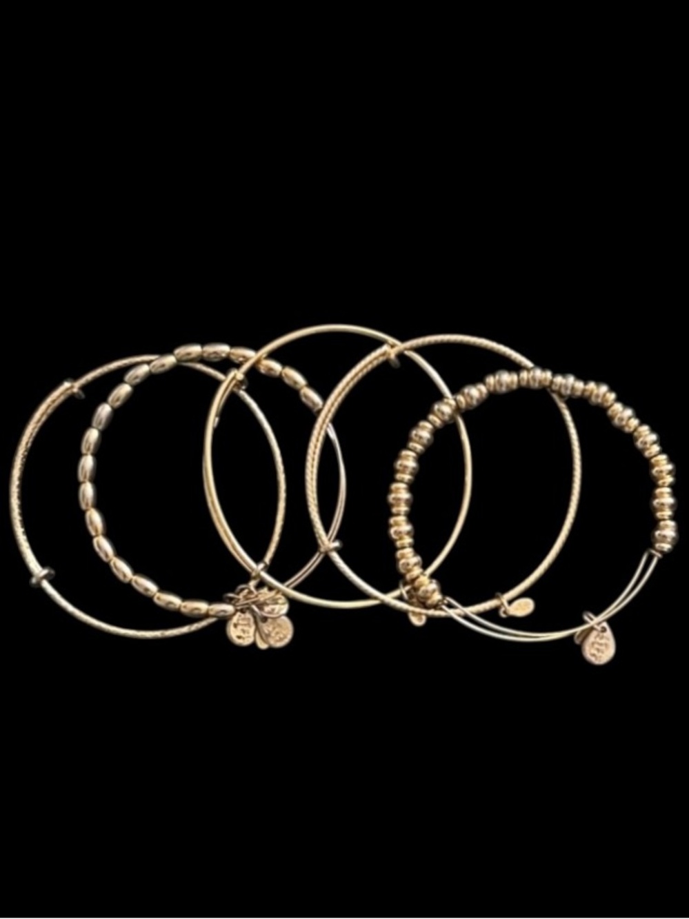 Set of 5 Alex and Ani Rafaelian Gold Beaded Bangle Bracelets